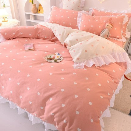 Cute Princess Ruffle Cotton Bedding Set with Fitted Sheet