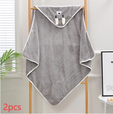 Cartoon Bath Towel Cloak Embroidered Quilt Coral Velvet
