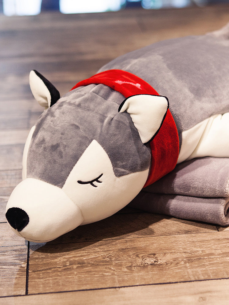 Husky Plush Nap Pillow and Air-Conditioning Fleece Blanket