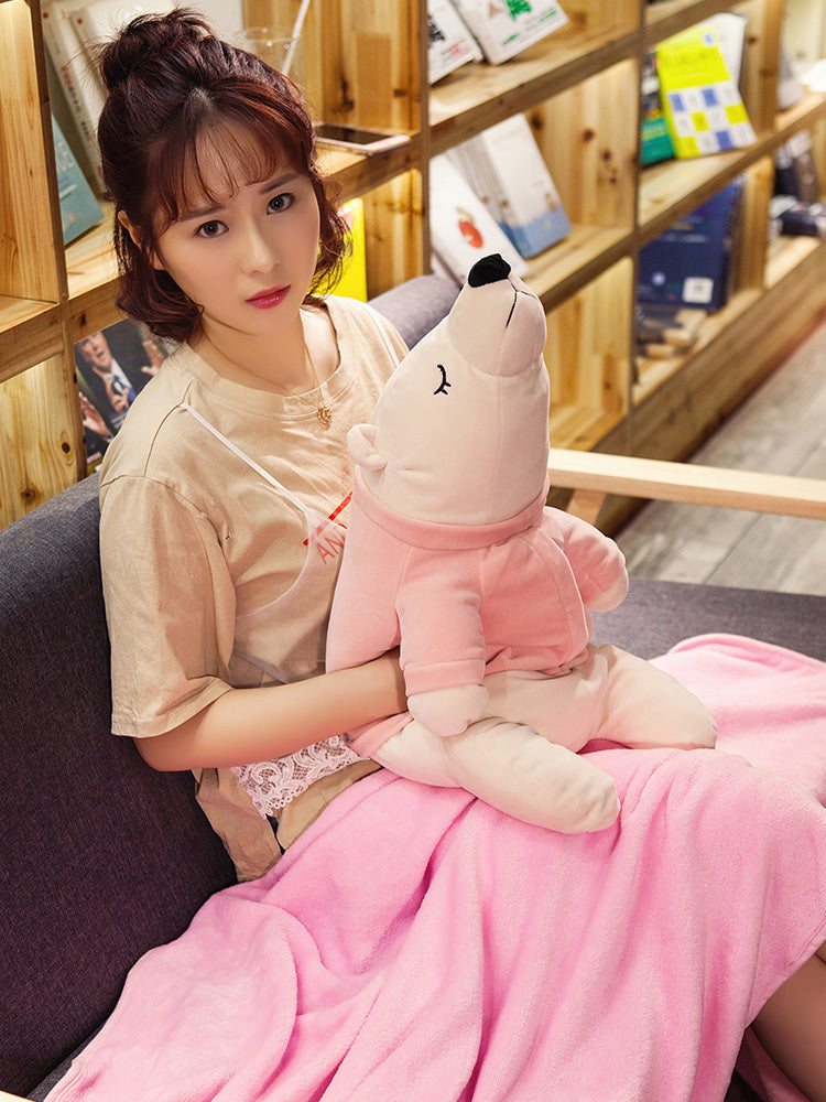 Husky Plush Nap Pillow and Air-Conditioning Fleece Blanket