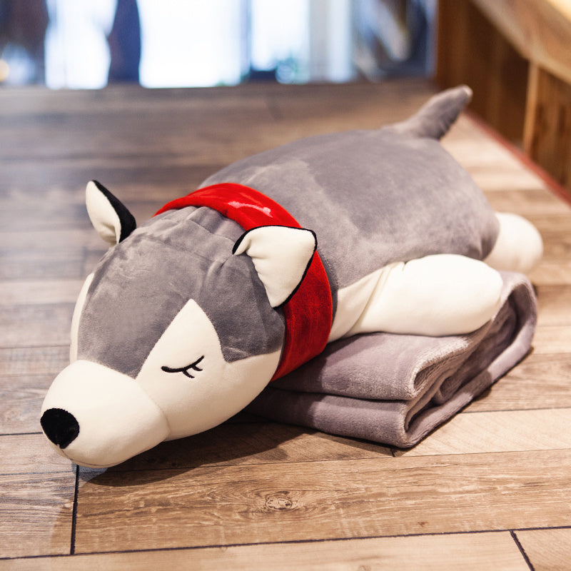 Husky Plush Nap Pillow and Air-Conditioning Fleece Blanket