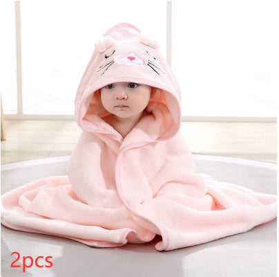 Cartoon Bath Towel Cloak Embroidered Quilt Coral Velvet