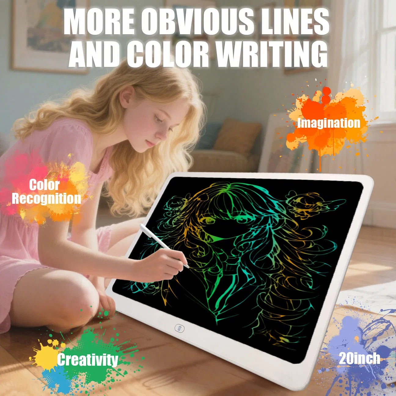 20-Inch LCD Colorful Doodle Board, Erasable Reusable Electronic Drawing Pad.