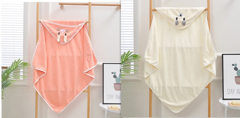 Cartoon Bath Towel Cloak Embroidered Quilt Coral Velvet
