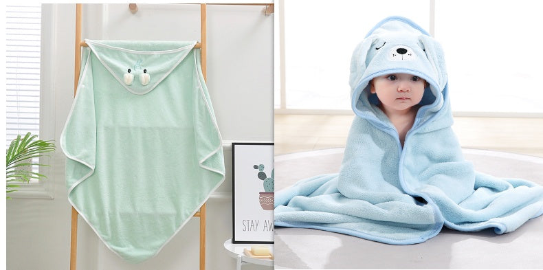 Cartoon Bath Towel Cloak Embroidered Quilt Coral Velvet