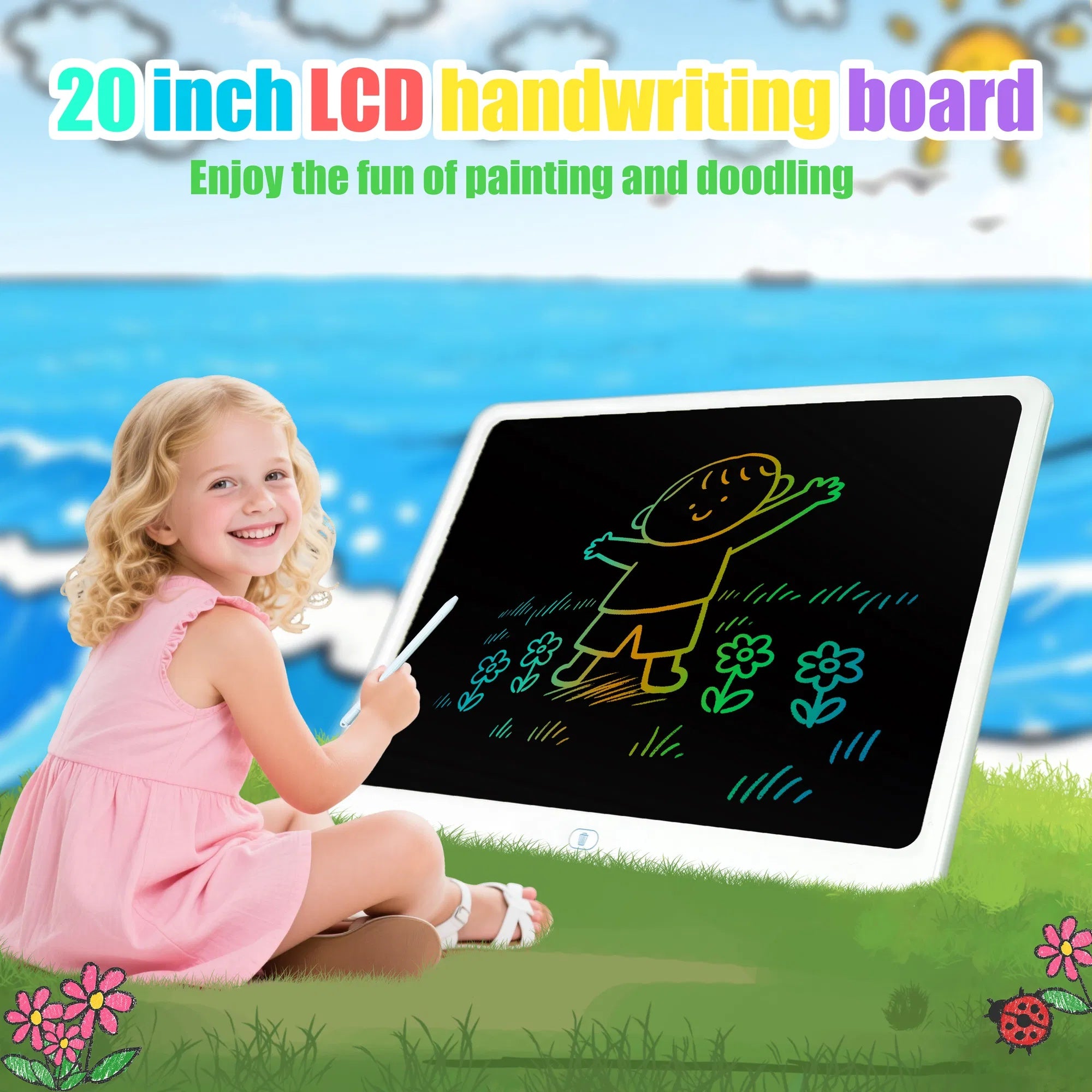 20-Inch LCD Colorful Doodle Board, Erasable Reusable Electronic Drawing Pad.