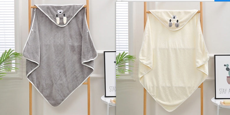 Cartoon Bath Towel Cloak Embroidered Quilt Coral Velvet