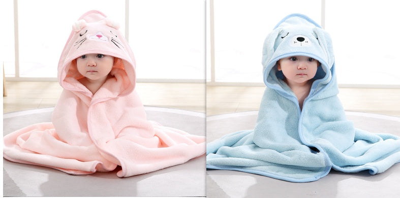 Cartoon Bath Towel Cloak Embroidered Quilt Coral Velvet