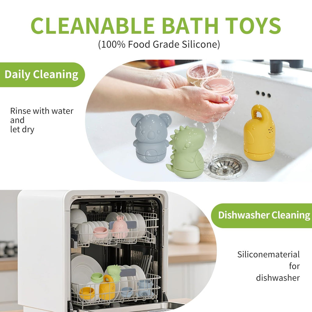 Baby Water Shower Toys Set, Bath Water Toys, Parent-child Interactive Toys, 4 Pieces --ocean Color- Safe Soft Rubber Material, The Bath Does Not Cry, Let The Baby Love The Bath