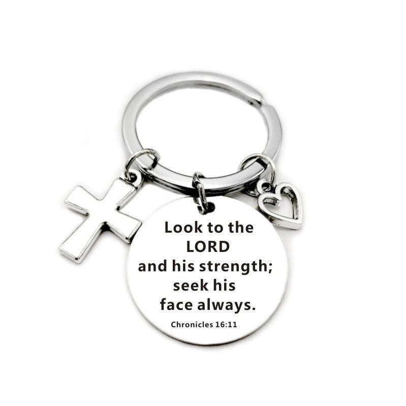 Christian Bible Scripture Pendant Cross Heart Charms Keychain