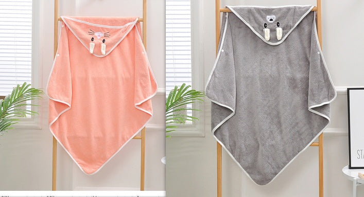 Cartoon Bath Towel Cloak Embroidered Quilt Coral Velvet