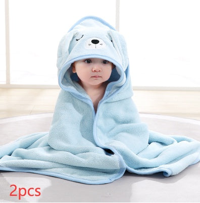 Cartoon Bath Towel Cloak Embroidered Quilt Coral Velvet