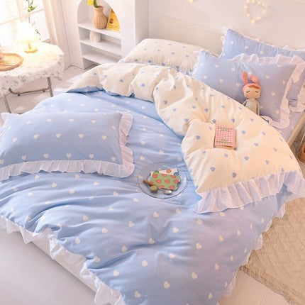 Cute Princess Ruffle Cotton Bedding Set with Fitted Sheet