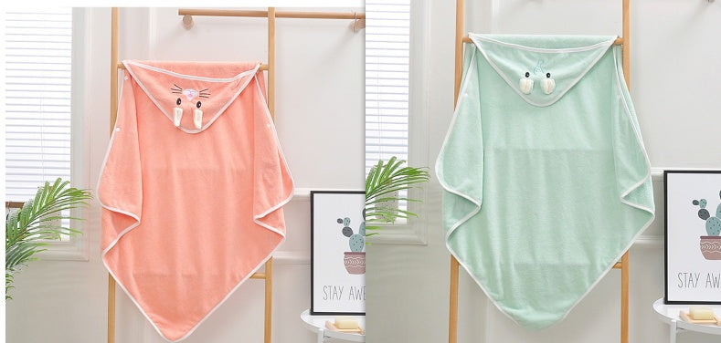 Cartoon Bath Towel Cloak Embroidered Quilt Coral Velvet