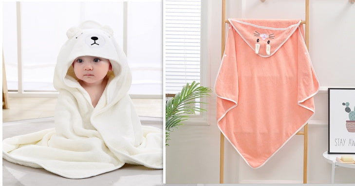 Cartoon Bath Towel Cloak Embroidered Quilt Coral Velvet