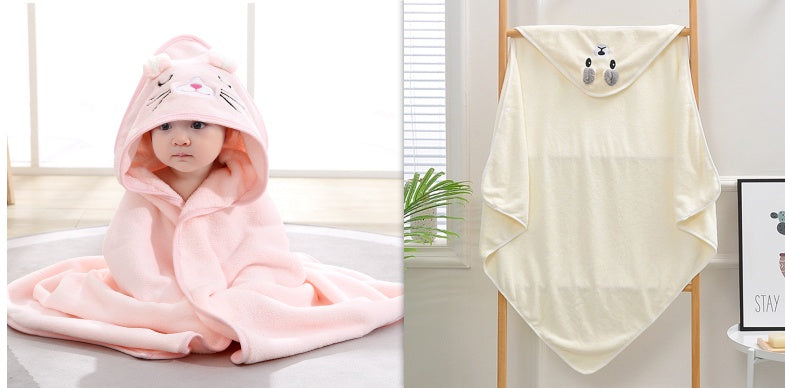 Cartoon Bath Towel Cloak Embroidered Quilt Coral Velvet