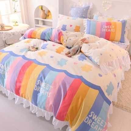 Cute Princess Ruffle Cotton Bedding Set with Fitted Sheet