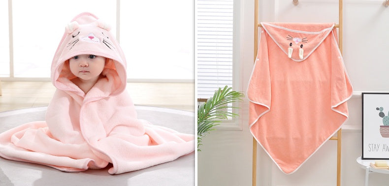 Cartoon Bath Towel Cloak Embroidered Quilt Coral Velvet