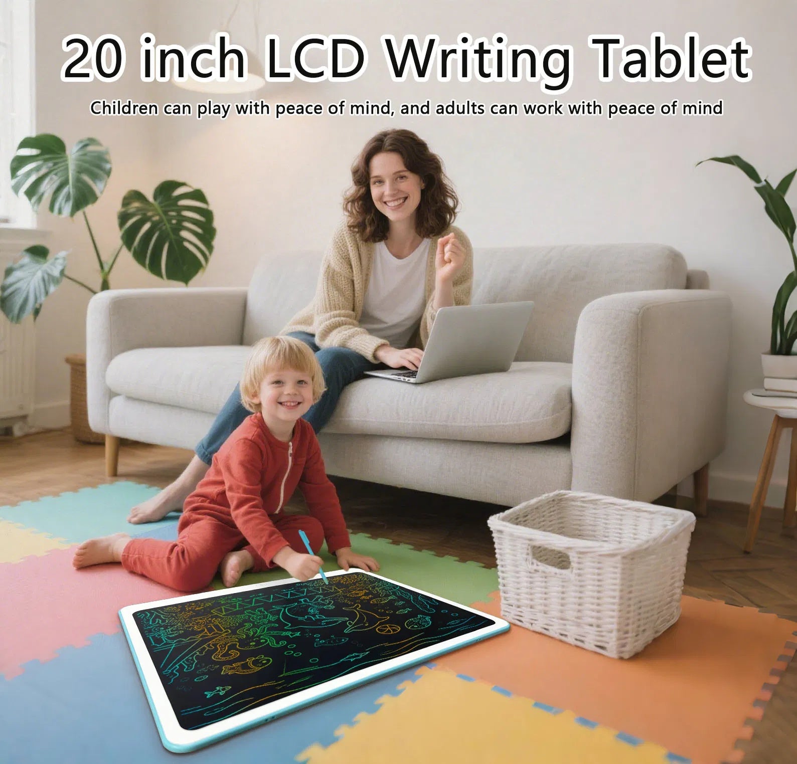20-Inch LCD Colorful Doodle Board, Erasable Reusable Electronic Drawing Pad.