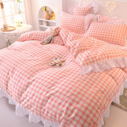 Cute Princess Ruffle Cotton Bedding Set with Fitted Sheet